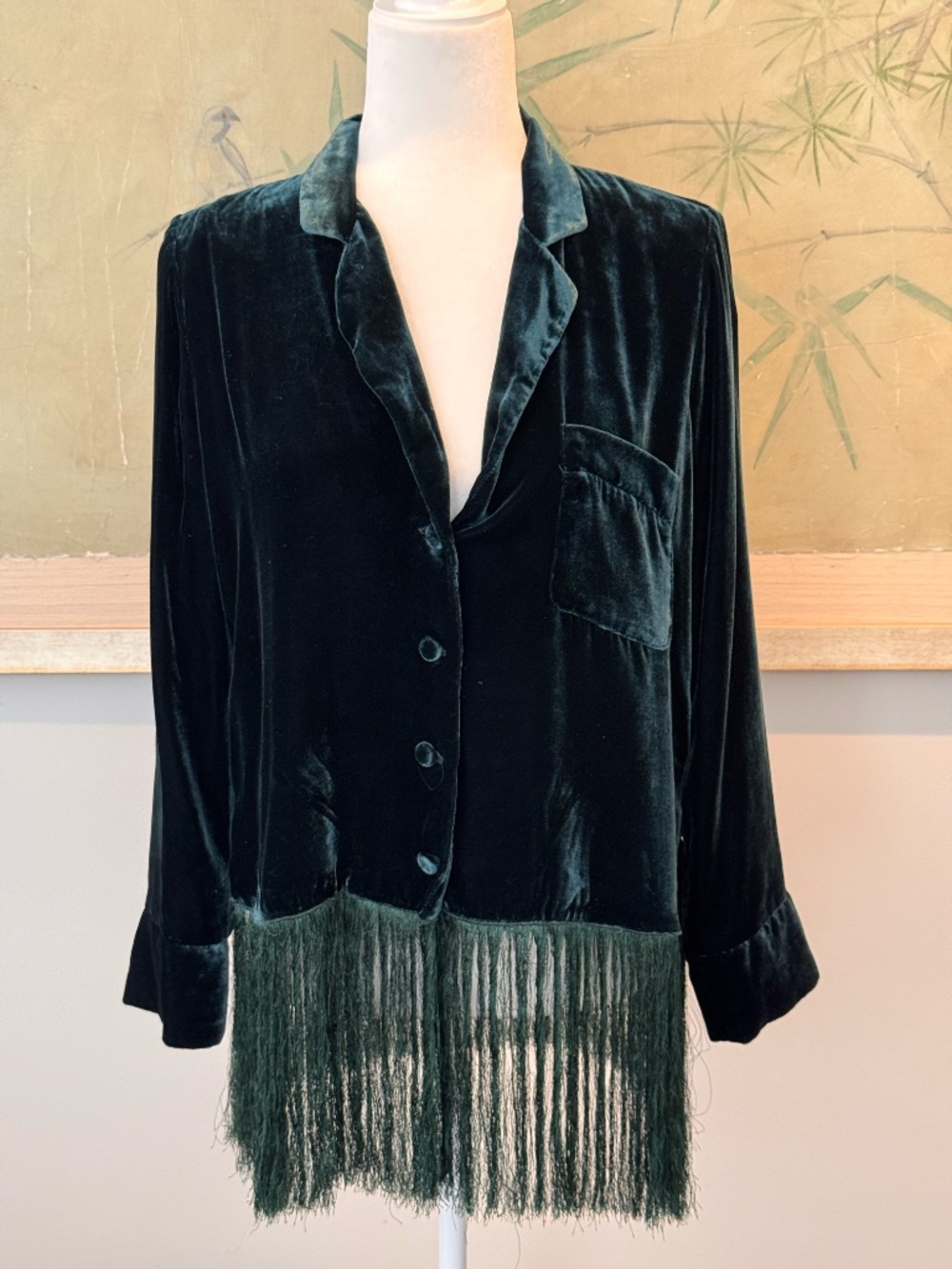 Zara Dark Green Velvet Top with Fringe